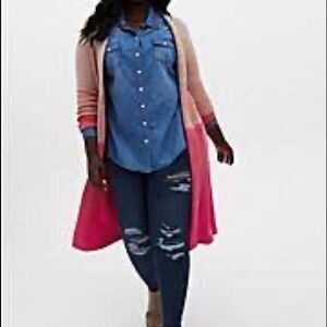 Torrid Pink Ombré Long Sleeve Slouchy Duster